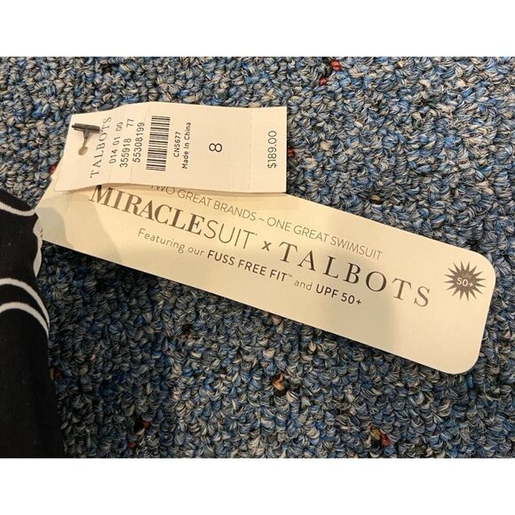 NWT Miraclesuit x Talbots Bathing Suit One Piece One Shoulder Black White 8 New - Picture 3 of 6